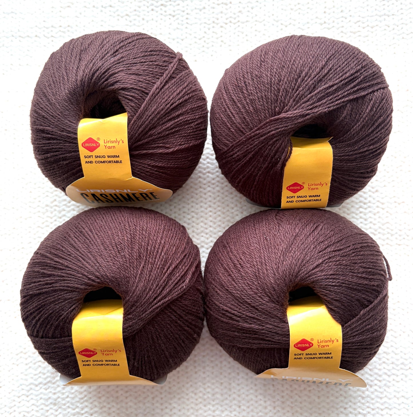 4 balls x 50g Cashmere yarn : 95% Cashmere + 5% Acrylic : 38 Walnut Brown