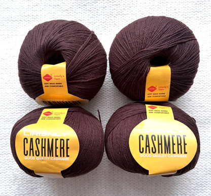 4 balls x 50g Cashmere yarn : 95% Cashmere + 5% Acrylic : 38 Walnut Brown
