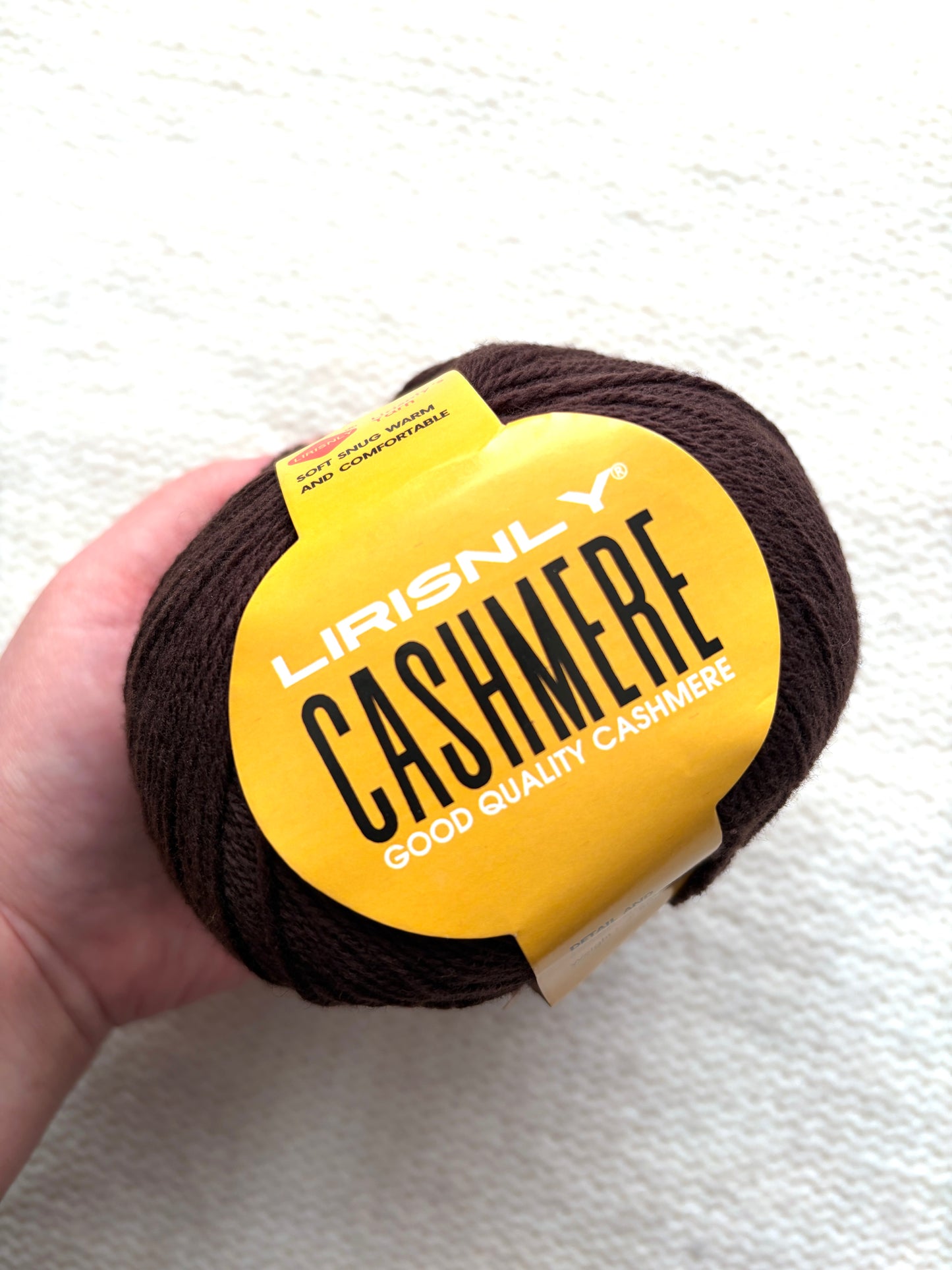 4 balls x 50g Cashmere yarn : 95% Cashmere + 5% Acrylic : 38 Walnut Brown