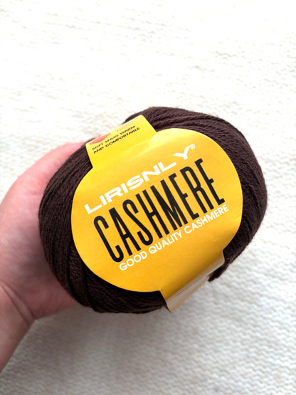 4 balls x 50g Cashmere yarn : 95% Cashmere + 5% Acrylic : 38 Walnut Brown