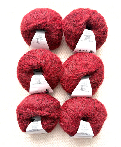 6 balls x 25g Alpaca Mohair yarn : Mohair + Alpaca + Acrylic : 24 Scarlet