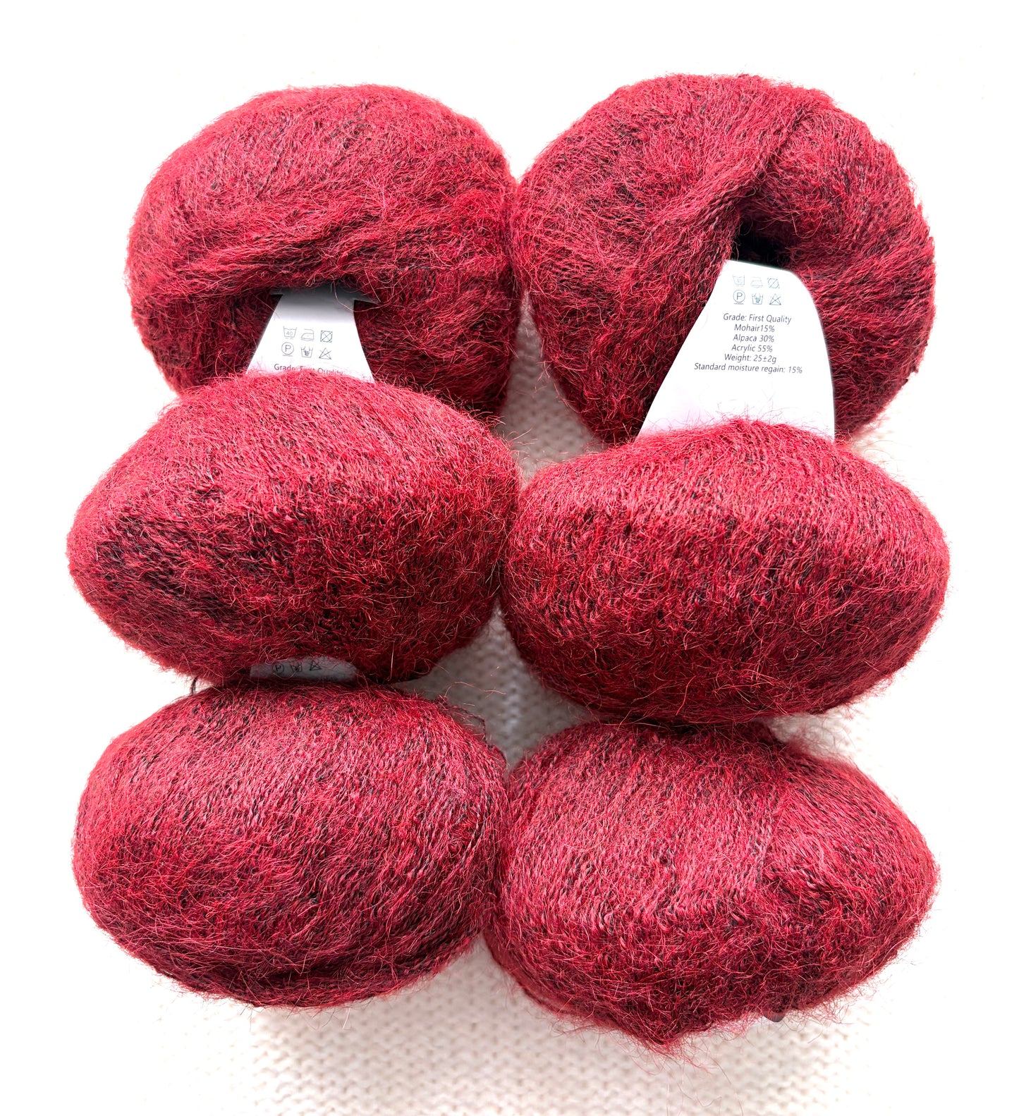 6 balls x 25g Alpaca Mohair yarn : Mohair + Alpaca + Acrylic : 24 Scarlet
