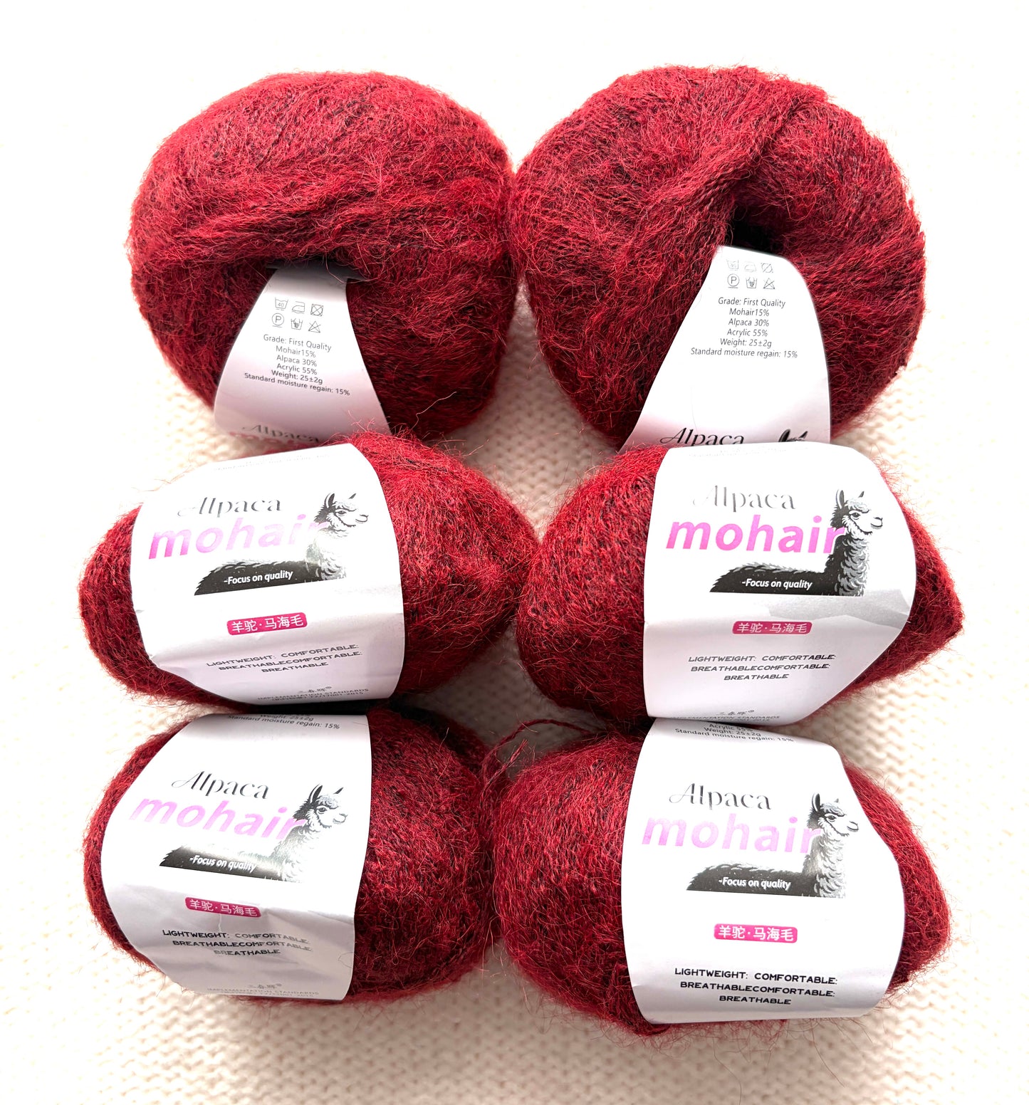 6 balls x 25g Alpaca Mohair yarn : Mohair + Alpaca + Acrylic : 24 Scarlet