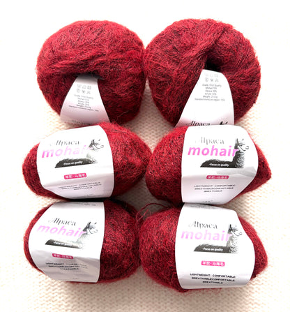 6 balls x 25g Alpaca Mohair yarn : Mohair + Alpaca + Acrylic : 24 Scarlet