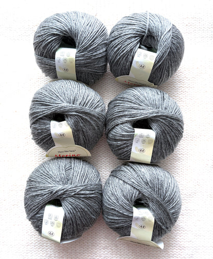 6 balls x 50g Merino Wool yarn : Merino Wool + Polyester : 36 Grey