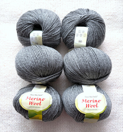6 balls x 50g Merino Wool yarn : Merino Wool + Polyester : 36 Grey