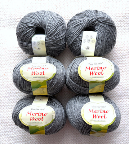 6 balls x 50g Merino Wool yarn : Merino Wool + Polyester : 36 Grey