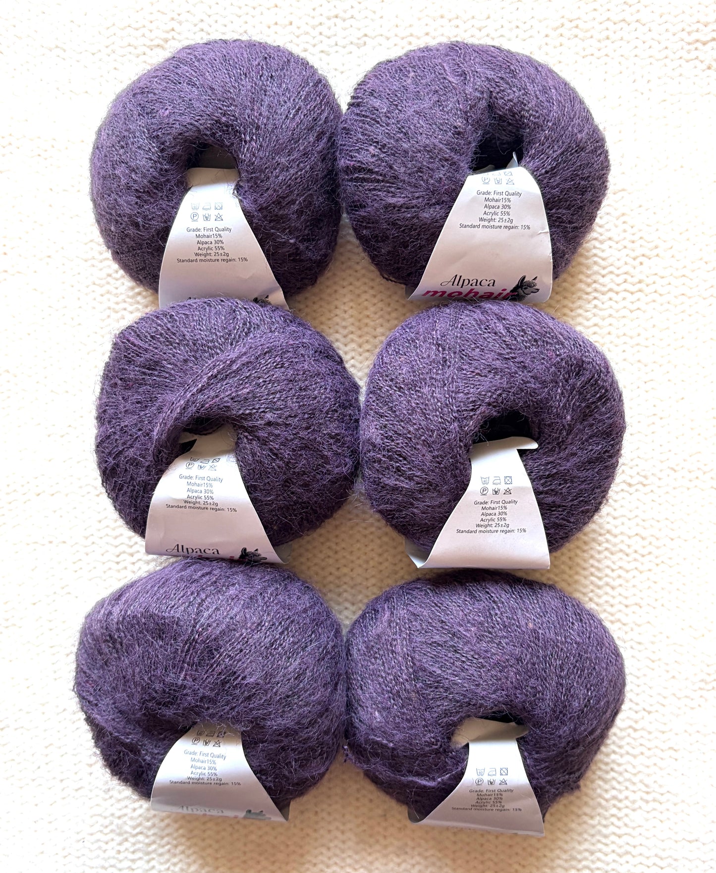 6 balls x 25g Alpaca Mohair yarn : Mohair + Alpaca + Acrylic : 25 Dark Violet