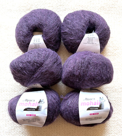 6 balls x 25g Alpaca Mohair yarn : Mohair + Alpaca + Acrylic : 25 Dark Violet