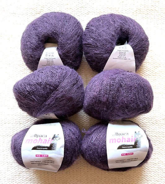 6 balls x 25g Alpaca Mohair yarn : Mohair + Alpaca + Acrylic : 25 Dark Violet
