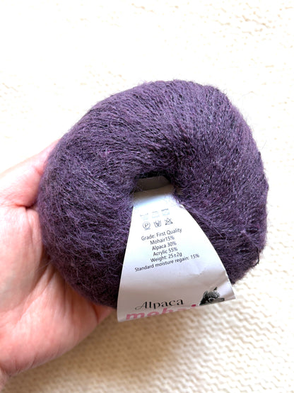 6 balls x 25g Alpaca Mohair yarn : Mohair + Alpaca + Acrylic : 25 Dark Violet