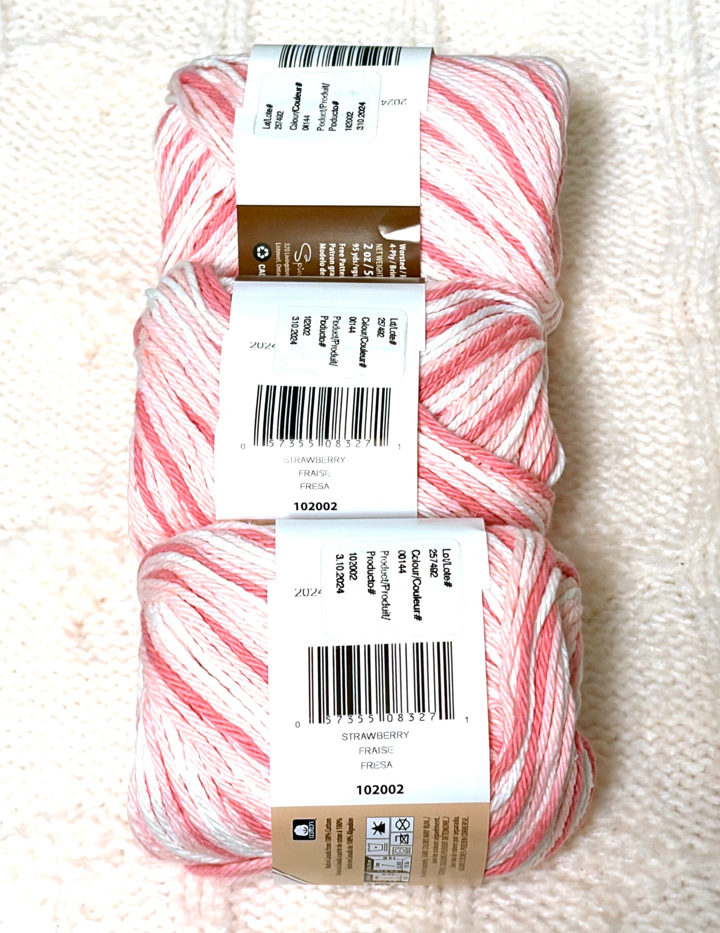 56.7g Lily Sugar 'n Cream Ombre Yarn - Strawberry : 100% Cotton