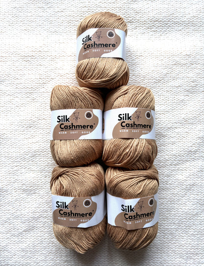 5 balls x 50g Cashmere Silk yarn : 60% Cashmere + 40% Silk : 58 Caramel