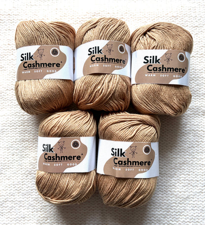 5 balls x 50g Cashmere Silk yarn : 60% Cashmere + 40% Silk : 58 Caramel