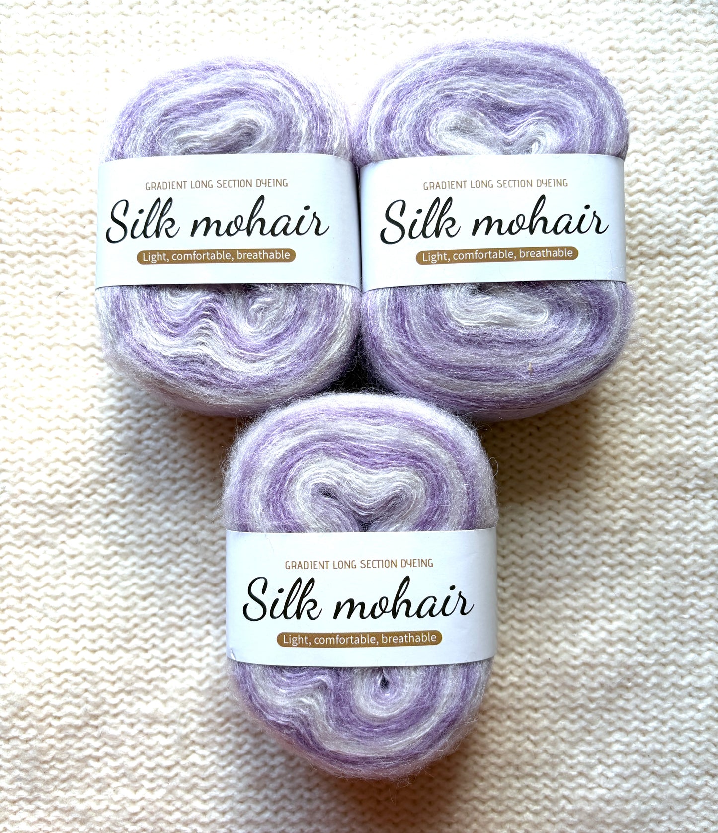3 cakes x 50g Gradient Mohair Silk Yarn : Mohair + Silk+ Polyester : 02 Purple