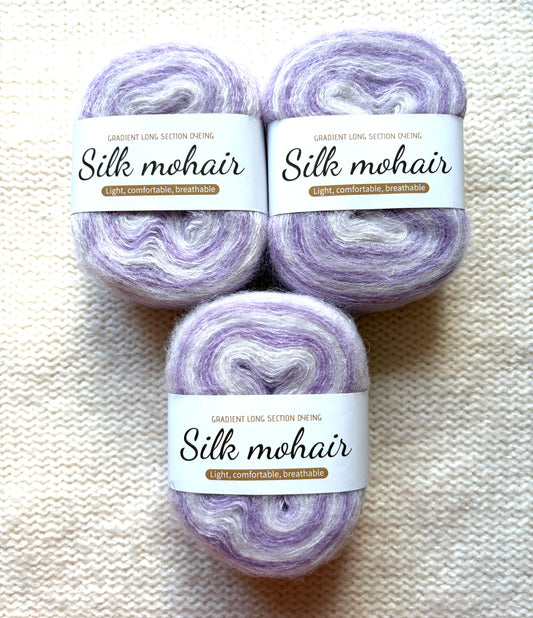 3 cakes x 50g Gradient Mohair Silk Yarn : Mohair + Silk+ Polyester : 02 Purple