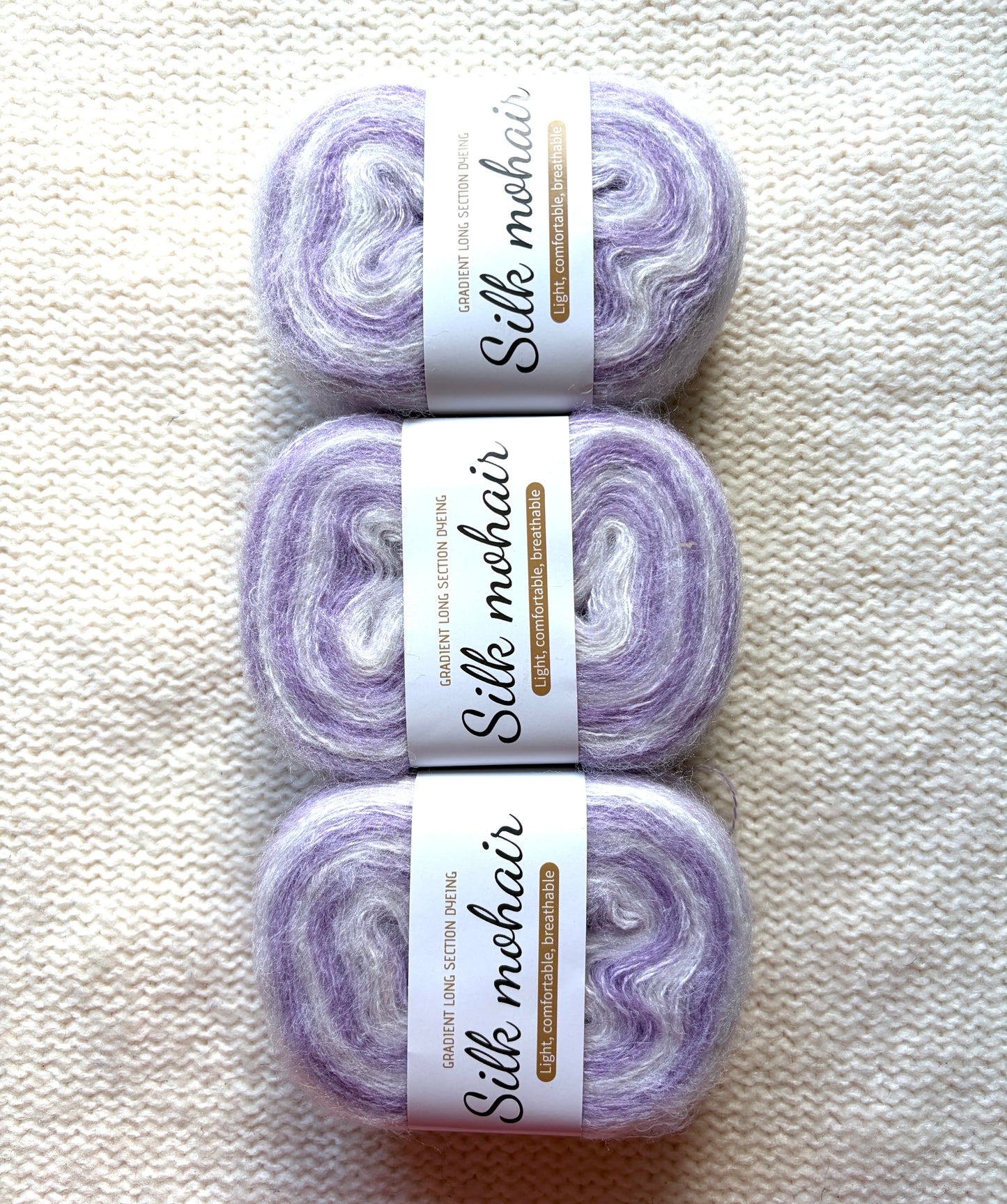 3 cakes x 50g Gradient Mohair Silk Yarn : Mohair + Silk+ Polyester : 02 Purple