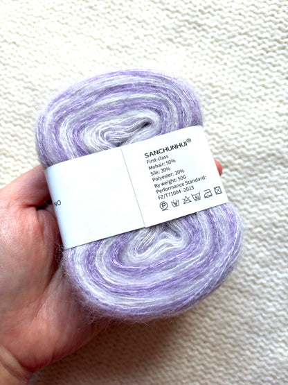3 cakes x 50g Gradient Mohair Silk Yarn : Mohair + Silk+ Polyester : 02 Purple