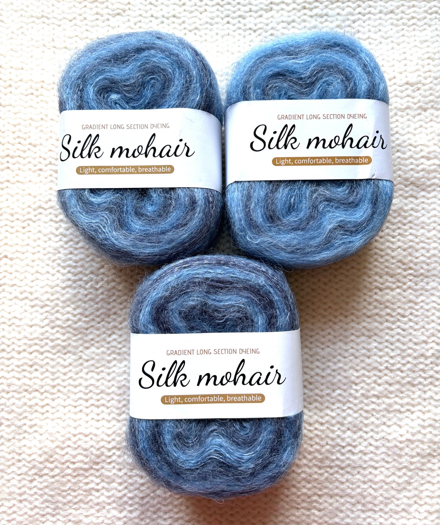 3 cakes x 50g Gradient Mohair Silk Yarn : Mohair + Silk+ Polyester : 06 Blue Grey