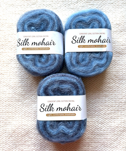 3 cakes x 50g Gradient Mohair Silk Yarn : Mohair + Silk+ Polyester : 06 Blue Grey