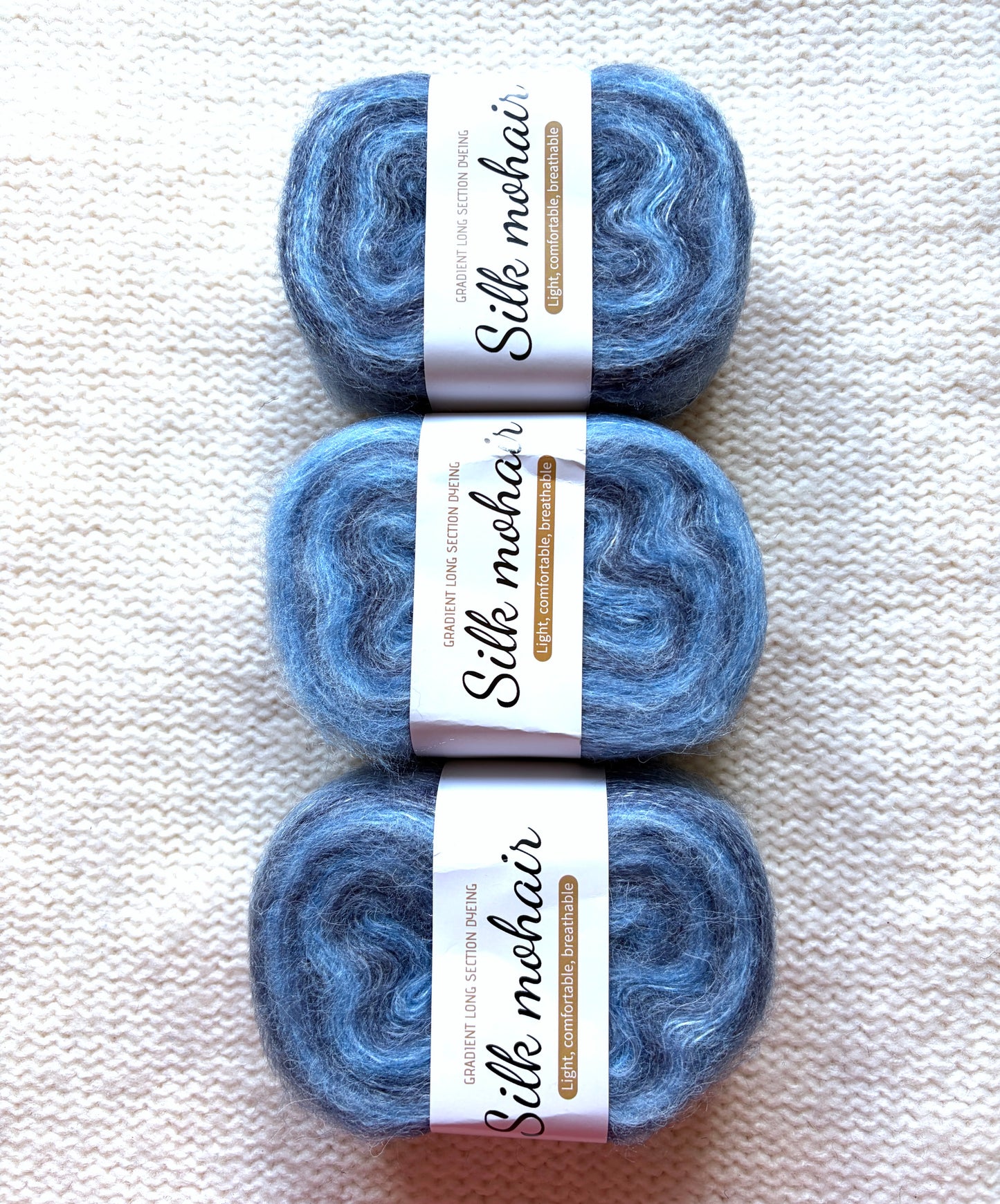 3 cakes x 50g Gradient Mohair Silk Yarn : Mohair + Silk+ Polyester : 06 Blue Grey