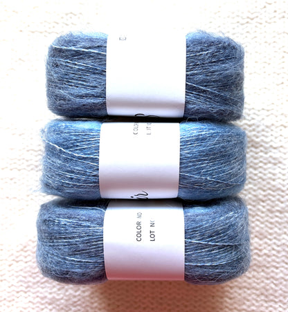3 cakes x 50g Gradient Mohair Silk Yarn : Mohair + Silk+ Polyester : 06 Blue Grey