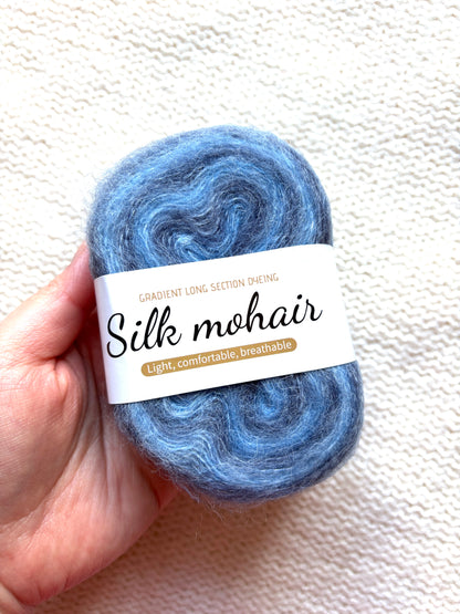 3 cakes x 50g Gradient Mohair Silk Yarn : Mohair + Silk+ Polyester : 06 Blue Grey