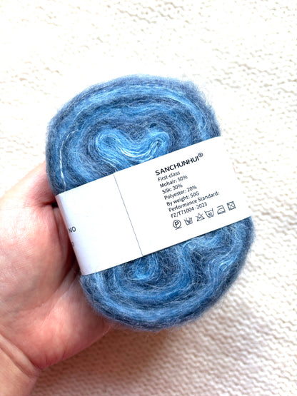3 cakes x 50g Gradient Mohair Silk Yarn : Mohair + Silk+ Polyester : 06 Blue Grey