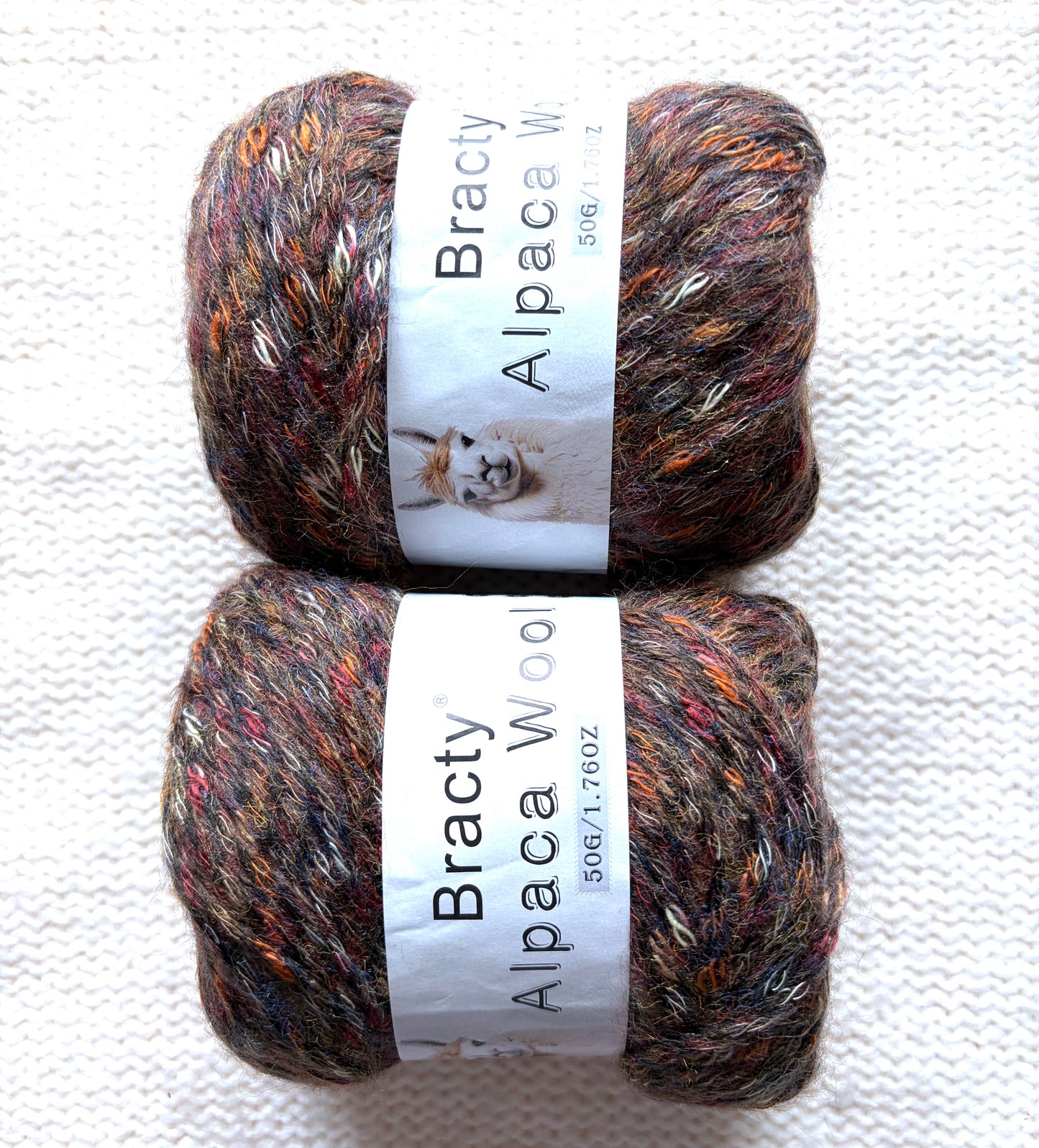 2 balls x 50g Alpaca Blend Multicolour yarn : 50% Alpaca + Acrylic + Polyester