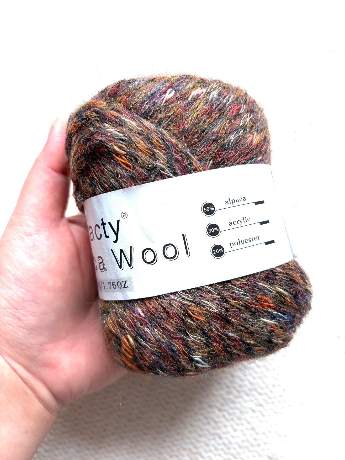 2 balls x 50g Alpaca Blend Multicolour yarn : 50% Alpaca + Acrylic + Polyester