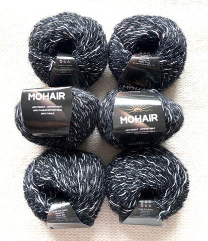 6 balls x 25g Alpaca Mohair yarn : Mohair + Alpaca + Polyester : 15 Black