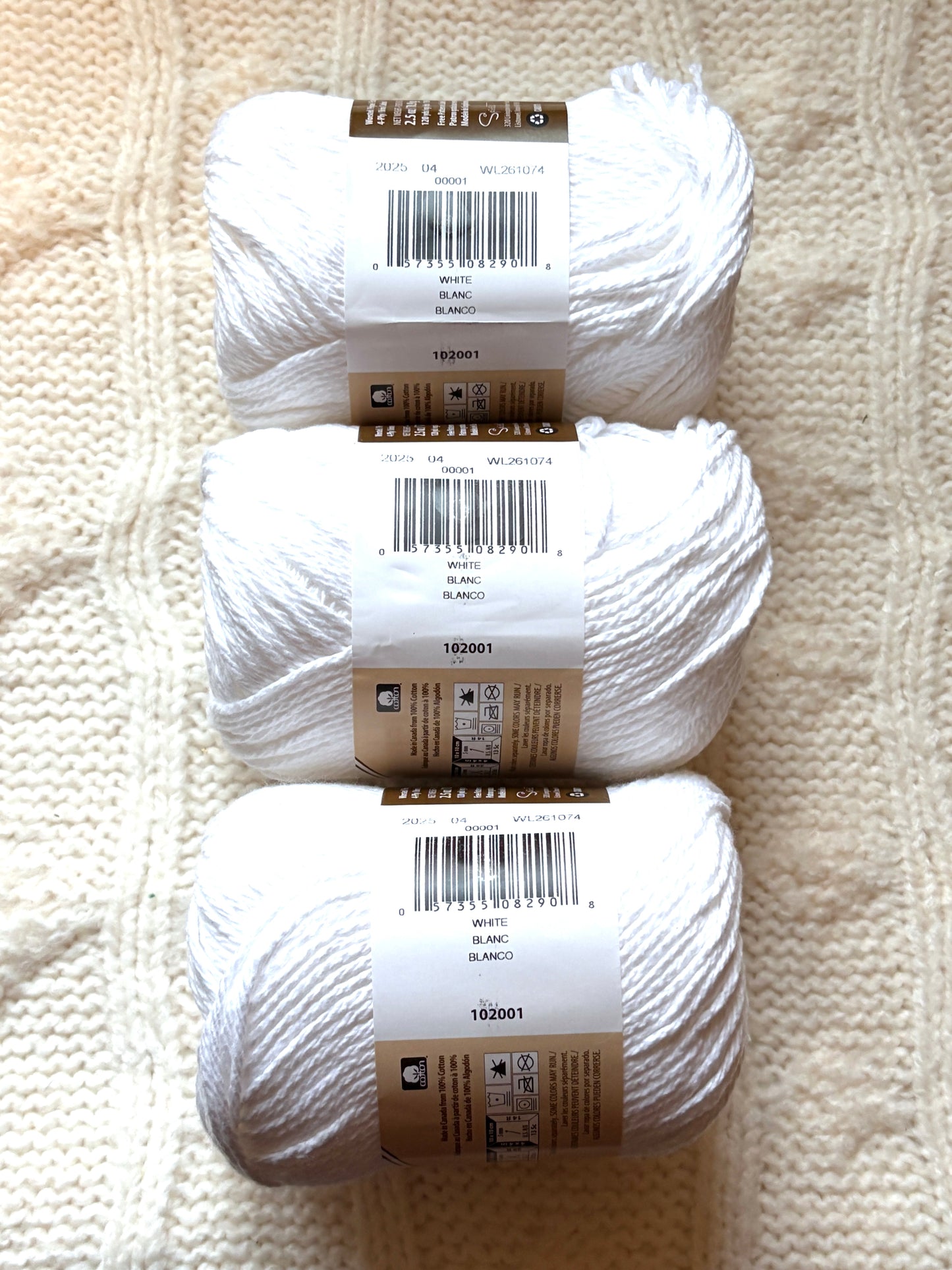 70.9g Lily Sugar 'n Cream The Original Yarn - White : 100% Cotton