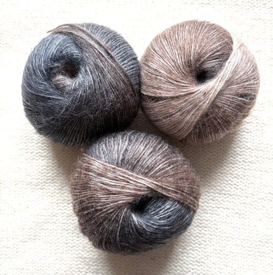 3 balls x 50g 90% Cashmere yarn : Cashmere + Bamboo fiber : 18 Black Brown Gradient