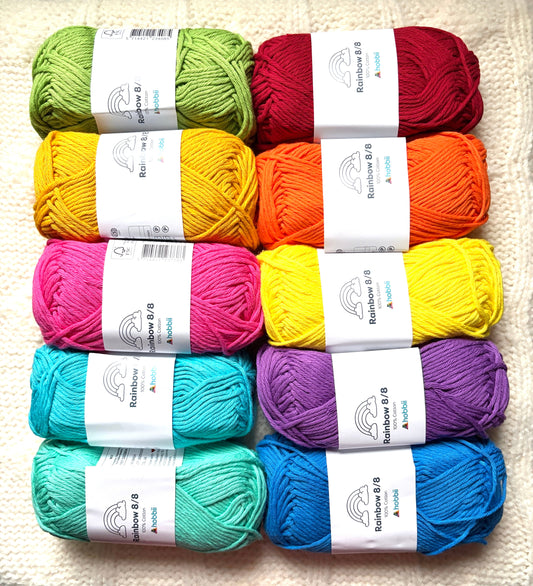 10 balls x 50g Hobbii : Rainbow Cotton Yarn 8/8 Color Pack 09 : 100% Cotton