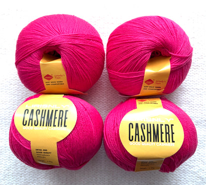 4 balls x 50g Cashmere yarn : 95% Cashmere + 5% Acrylic : 15 Bright Pink