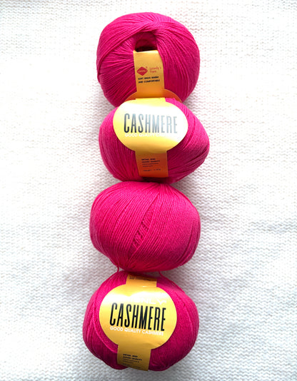 4 balls x 50g Cashmere yarn : 95% Cashmere + 5% Acrylic : 15 Bright Pink