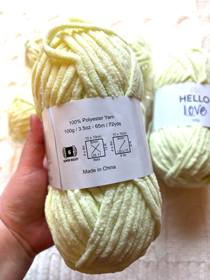 2 balls x 100g Hello Love Chenille Yarn Super Bulky Polyester - Pale Green