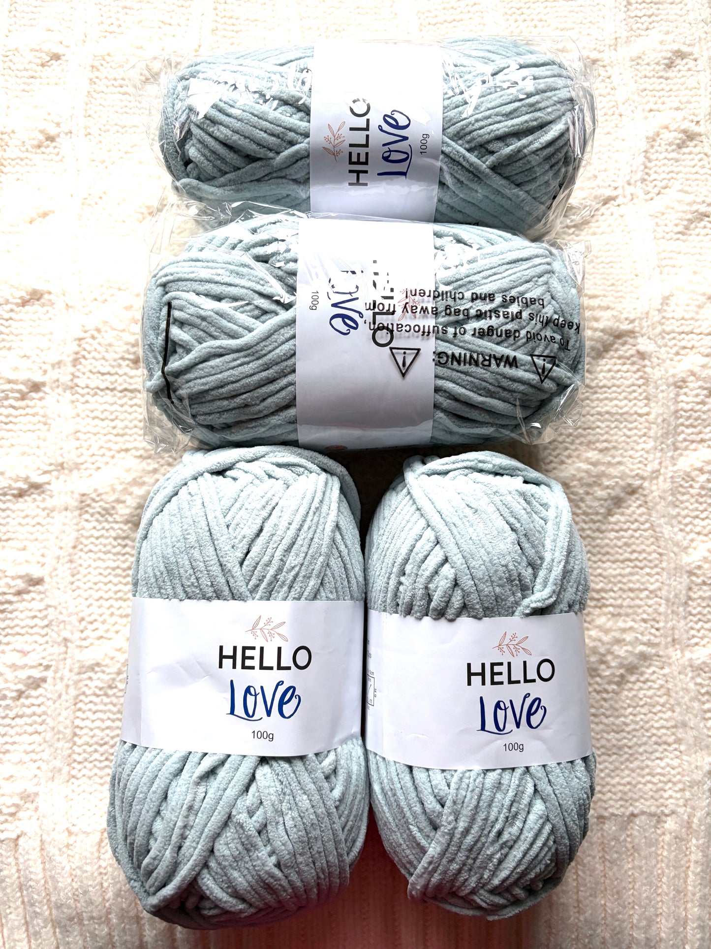 2 balls x 100g Hello Love Chenille Yarn Super Bulky Polyester - Blue Grey