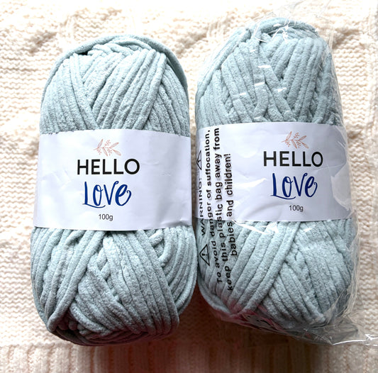 2 balls x 100g Hello Love Chenille Yarn Super Bulky Polyester - Blue Grey