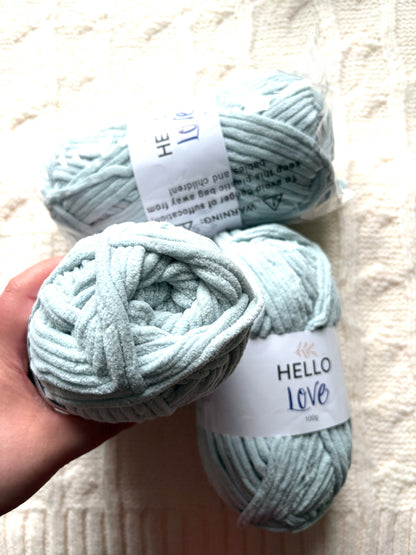 2 balls x 100g Hello Love Chenille Yarn Super Bulky Polyester - Blue Grey