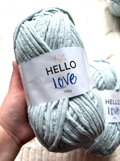 2 balls x 100g Hello Love Chenille Yarn Super Bulky Polyester - Blue Grey