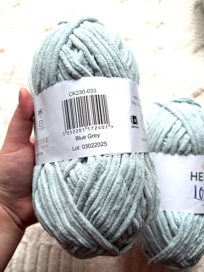 2 balls x 100g Hello Love Chenille Yarn Super Bulky Polyester - Blue Grey