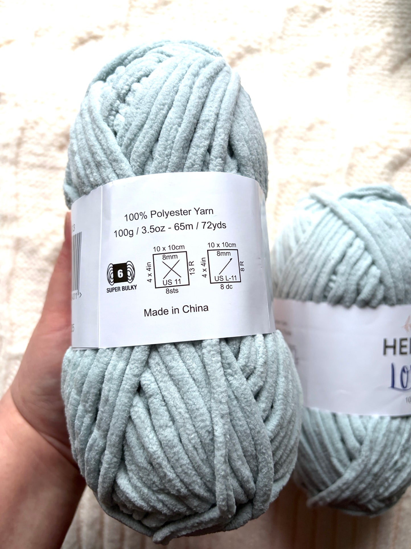 2 balls x 100g Hello Love Chenille Yarn Super Bulky Polyester - Blue Grey