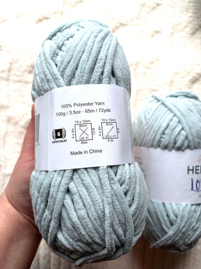2 balls x 100g Hello Love Chenille Yarn Super Bulky Polyester - Blue Grey