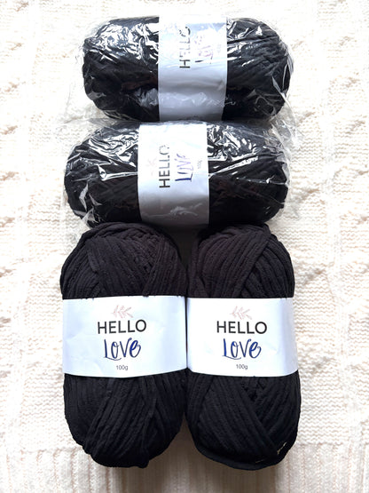 2 balls x 100g Hello Love Chenille Yarn Super Bulky Polyester - Black