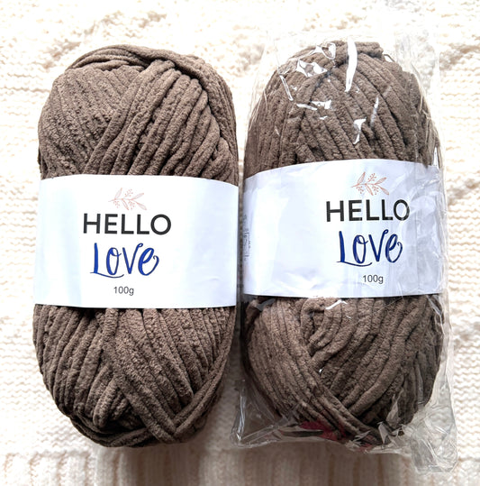 2 balls x 100g Hello Love Chenille Yarn Super Bulky Polyester - Mocha