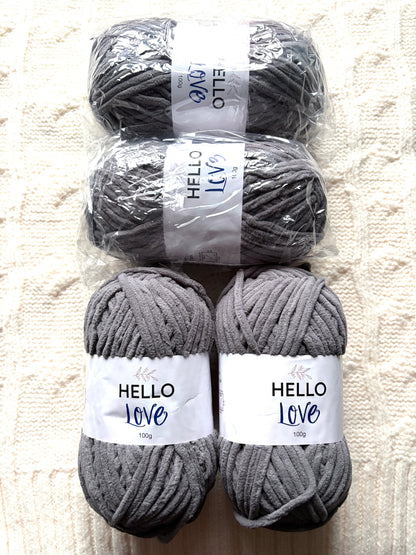 2 balls x 100g Hello Love Chenille Yarn Super Bulky Polyester - Slate Grey
