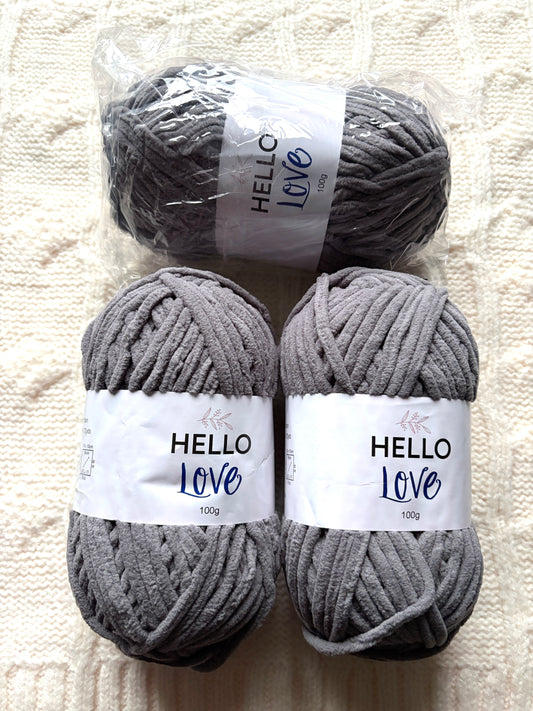 2 balls x 100g Hello Love Chenille Yarn Super Bulky Polyester - Slate Grey