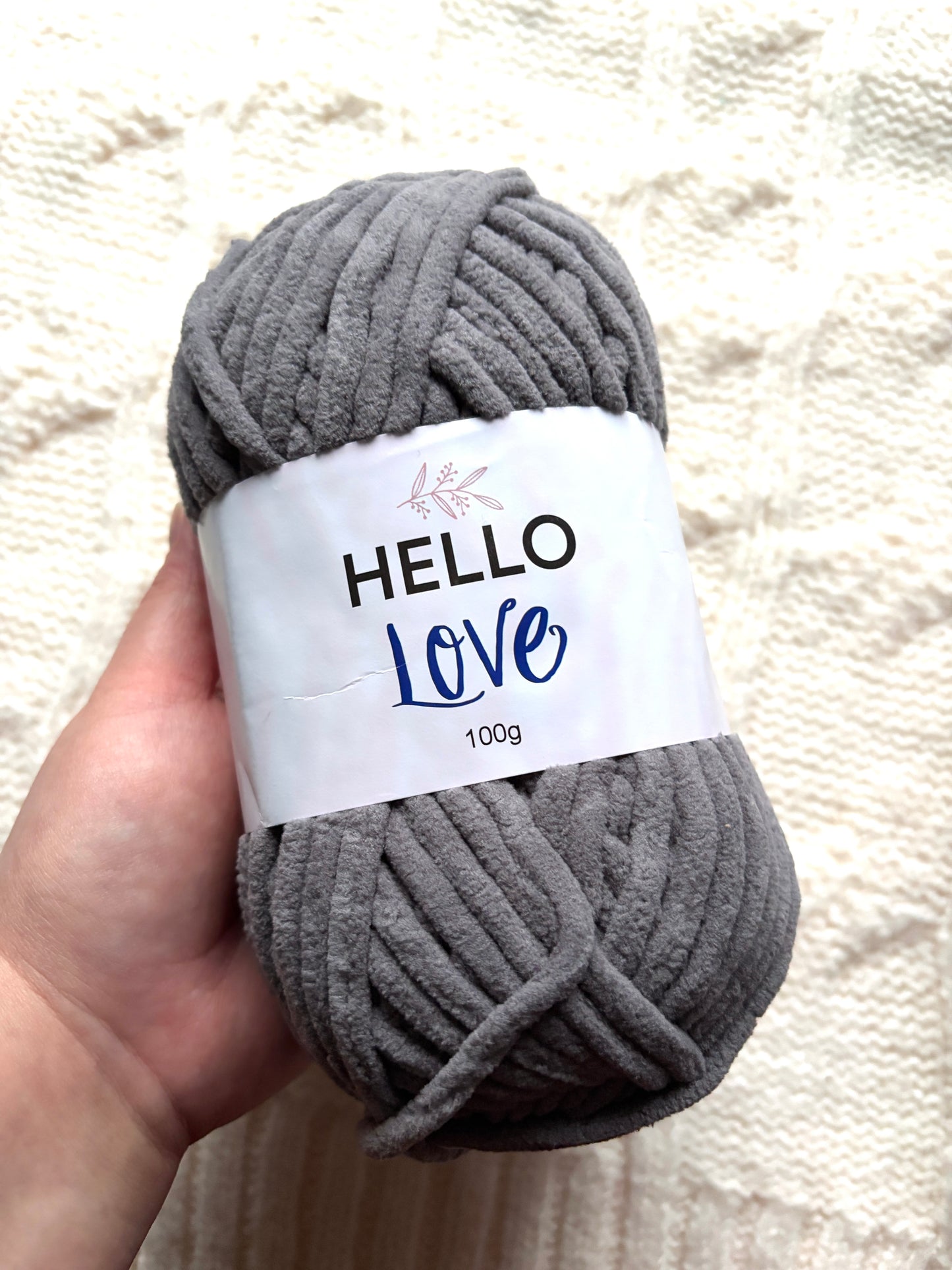 2 balls x 100g Hello Love Chenille Yarn Super Bulky Polyester - Slate Grey