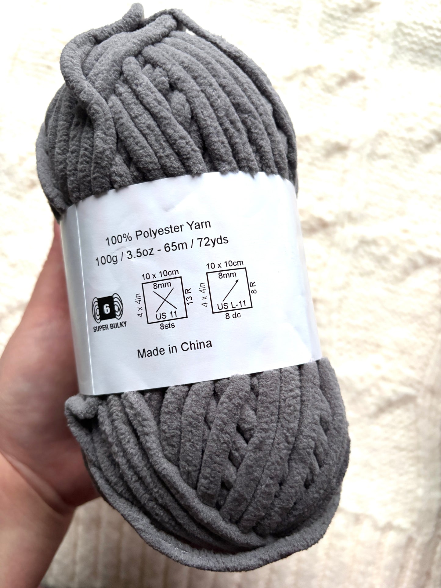 2 balls x 100g Hello Love Chenille Yarn Super Bulky Polyester - Slate Grey